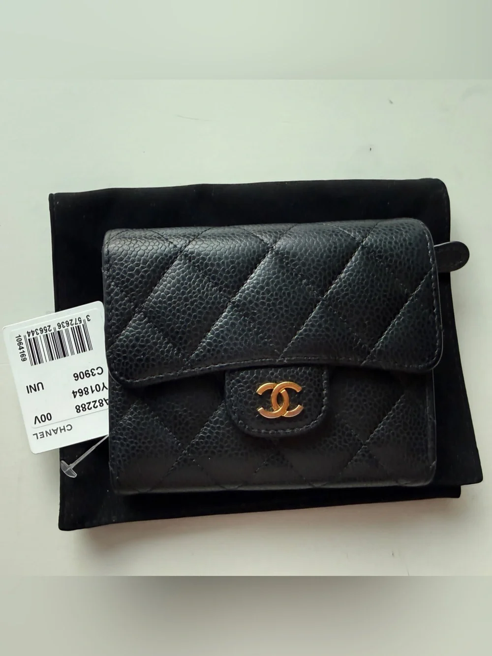 CHANEL Classic Caviar Small Wallet Black Burgundy Gold Hardware Full Set